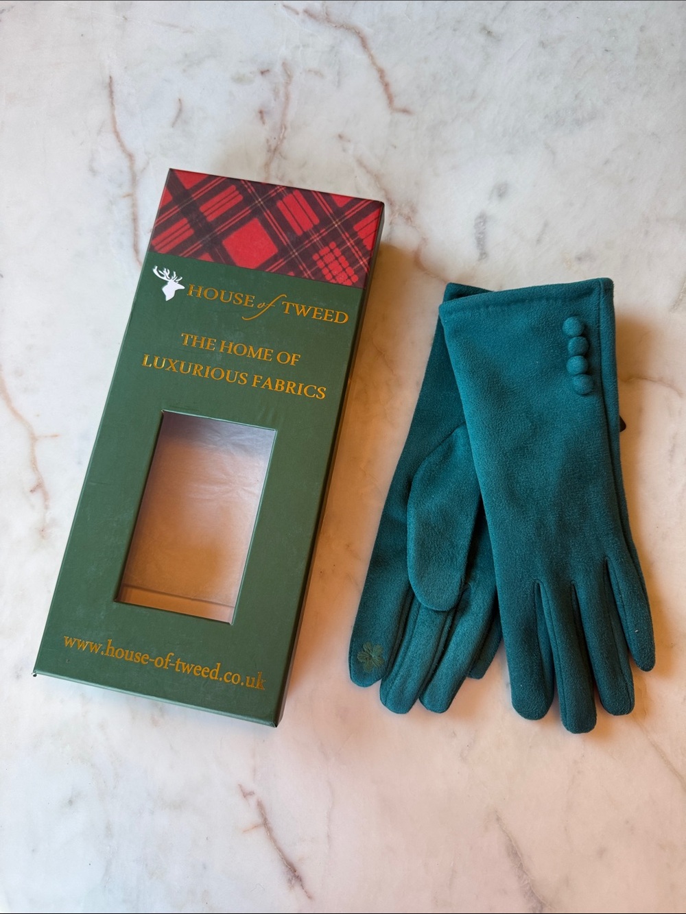House of Tweed Teal Women's Button Detail Gloves with Touch Screen Technology